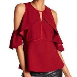 Laundry Shelli Segal Red Flutter Shoulder Top Size 2